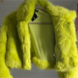 Fashion Nova Lime Green Faux Fur Jacket NEW WITH TAGS